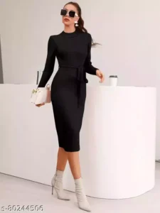 IMPEX Women's New Full Sleeve Round Neck Stretchable Knee Length Trending Western One Piece. - Image 4