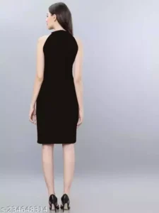 Women's Party wear Knee Length Strachable Polyster Fabric One Piece Midi Dress(Bodycon Dress) - Image 2