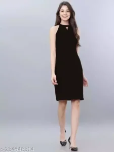 Women's Party wear Knee Length Strachable Polyster Fabric One Piece Midi Dress(Bodycon Dress) - Image 3