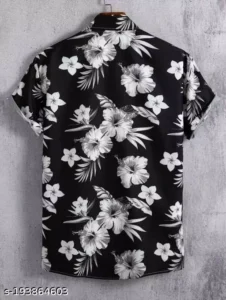 Trendy mens casual black shirt with flower pattern design shirt for men Men Black Slim Fit Casual Shirt - Image 2