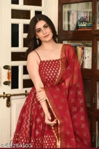 Beautiful Maroon Color Printed Anarkali Kurta With Dupatta Set - Image 2