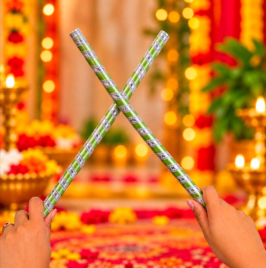 Ajmeri Tikki Dandiya Sticks (Green & Silver) - Satvik